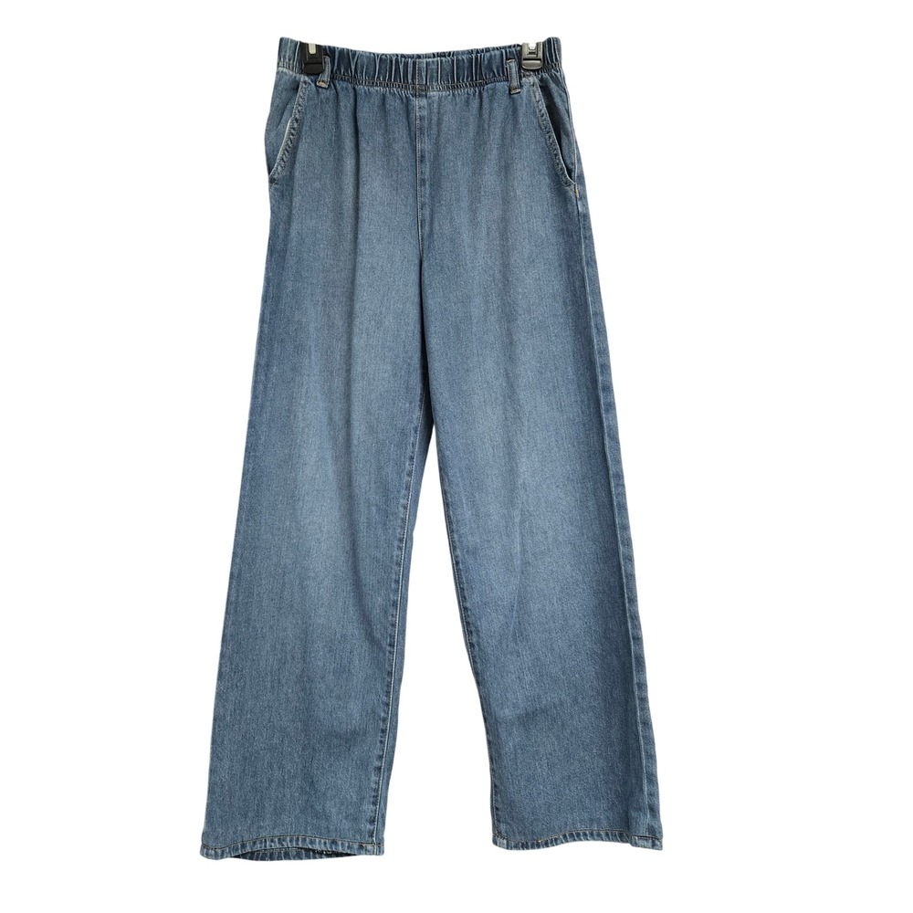 KUT from the Kloth Wide Leg Elastic Waist Hemp Blend Denim Pants Blue Women's 2